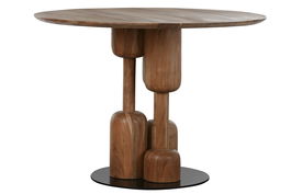 DKD Home Decor Mesa Redonda Comedor Moderno Acacia Metal Natural Negro 106 x 106 x 76 cm