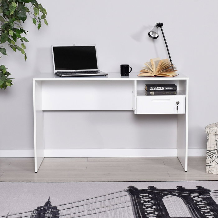 Hanah Home Mesa de Estudio CMS-510-DD-1 Blanca 120x75x60 cm con Cajón Taquilla para Estudiantes