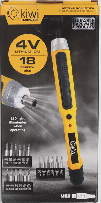 Kiwi Juego de Destornilladores Eléctricos Inalámbricos Recargable USB con 18 Accesorios - 21 x 10.5 x 3.5 cm (5 Cajas)