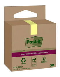 Post-It PACK 3 BLOCS Notas Adhesivas Recicladas Super Sticky Amarillo Pastel 47,6x47,6mm 70 Hojas/Bloc 7100284575