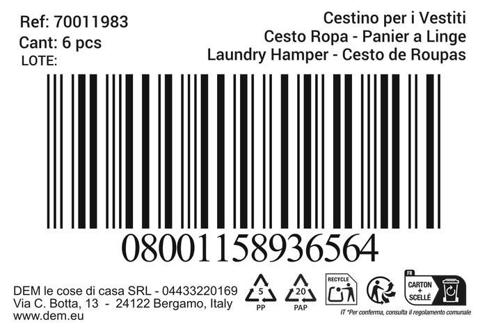 Inde Cesto Ropa con Tapa o Cajón, Cesta de Ropa Sucio, Organizador de Lavandería, Dimensiones: 64.7 cm Largo x 43.2 cm Ancho x 23.7 cm Alto (6 Unidades)