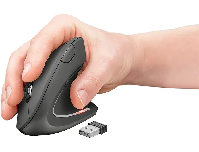 Q-connect Ratón Óptico Inalámbrico Ergonómico Vertical DPI 800/1200/1600 Pilas AAA Negro