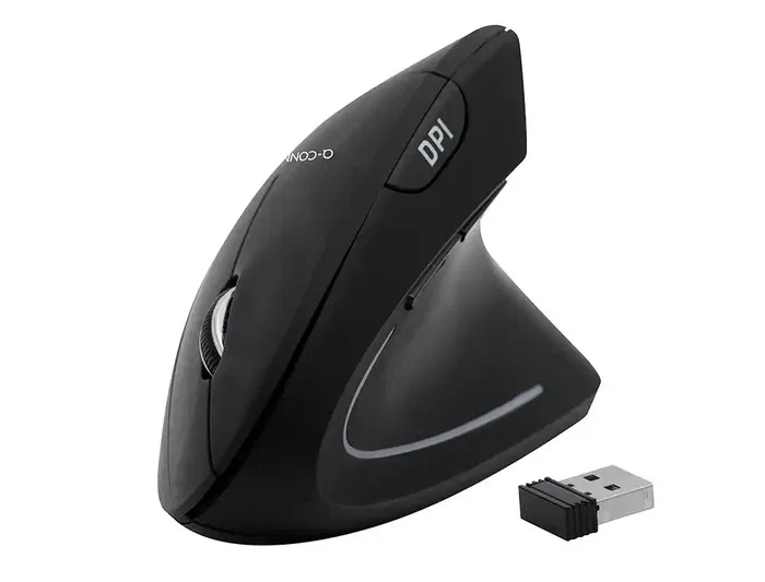 Q-connect Ratón Óptico Inalámbrico Ergonómico Vertical DPI 800/1200/1600 Pilas AAA Negro