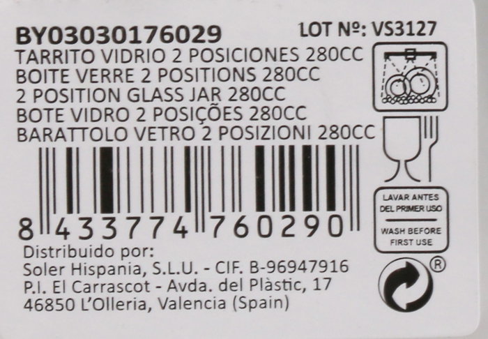 Mediterraneo Tarrito Vidrio 2 Posiciones 280 cc 9.2x7.1x9.3 cm (48 Unidades)