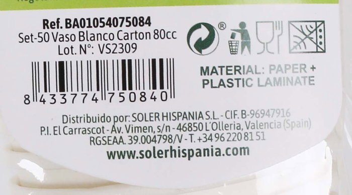 Algon Set 50 Vasos Blancos de Cartón 80cc (5,1 x 5,4 x 5 cm) (36 Unidades)