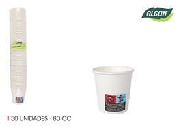 Algon Set 50 Vasos Blancos de Cartón 80cc (5,1 x 5,4 x 5 cm) (36 Unidades)
