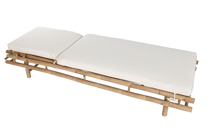 DKD Home Decor Tumbona de Jardín y Terraza con Cojín Desenfundable, Bambú y Algodón, Color Marrón Crudo, 211 x 75 x 36 cm
