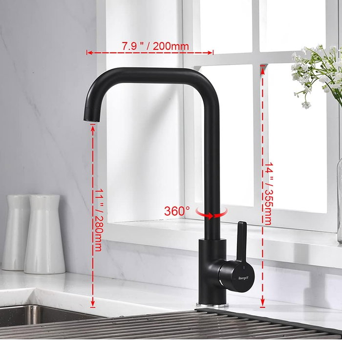 IBERGRIF Grifo de cocina fregadero vertical caño alto negro M22105B