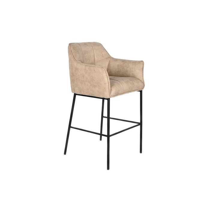 DKD Home Decor Taburete de Microfibra y Metal Beige y Negro DKD Home Decor Taburete de Microfibra y Metal Beige y Negro