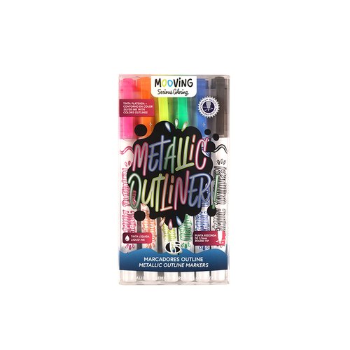 MOOVING Rotuladores de Fibra Outliner Colores Metálicos Doble Línea Estuche de 6 MOOVING Rotuladores de Fibra Outliner Colores Metálicos Doble Línea Estuche de 6