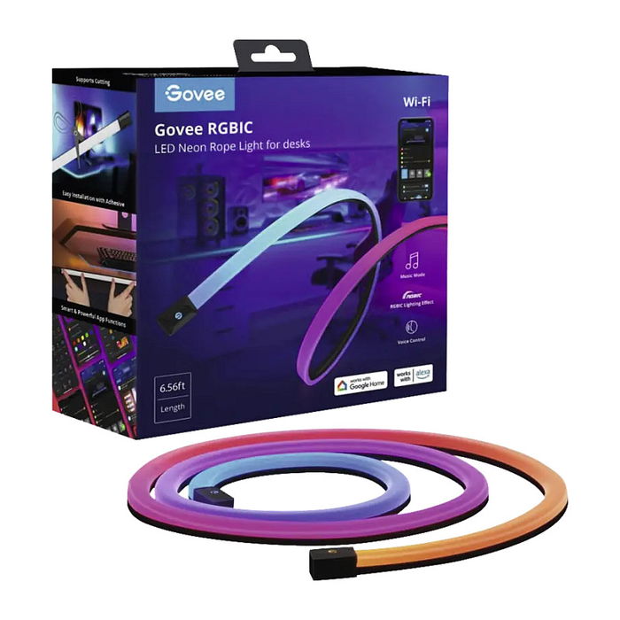 Govee H61C2 Tira de Luz LED Neon Gaming 2 Metros, Control por App, Alexa, Google Assistant, RGB Multicolor, 36W