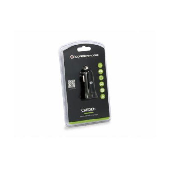 Conceptronic Carden04B Adaptador de Coche USB Dual 4.8A 24W para Tablets y Smartphones - Cargador 2 Puertos con LED para Encendedor 12V/24V