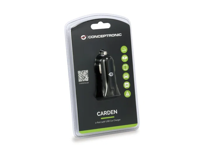 Conceptronic CARDEN04B Cargador de Coche 2 Puertos USB 4.8A 24W para Mechero Negro