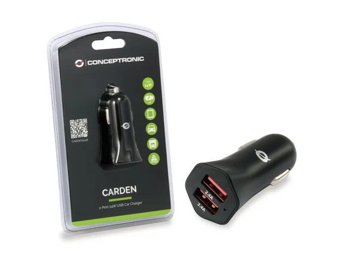 Conceptronic CARDEN04B Cargador de Coche 2 Puertos USB 4.8A 24W para Mechero Negro