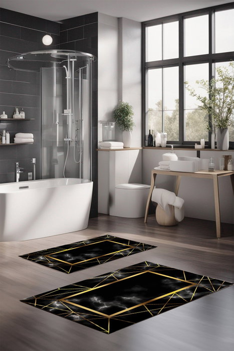 Mijölnir CT-5079 Juego de Alfombrillas de Baño 2 Piezas Poliéster Antideslizante Antibacteriano Lavable a Máquina 40x60cm 60x100cm