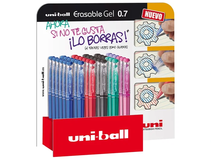 UNI-BALL Bolígrafo Roller UF-222 Tinta Gel Borrable Colores Surtidos Expositor de 36