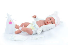 Marina & Pau Muñeca Ane Baby Nursery en Estuche con Biberón y Chupete, 45 cm