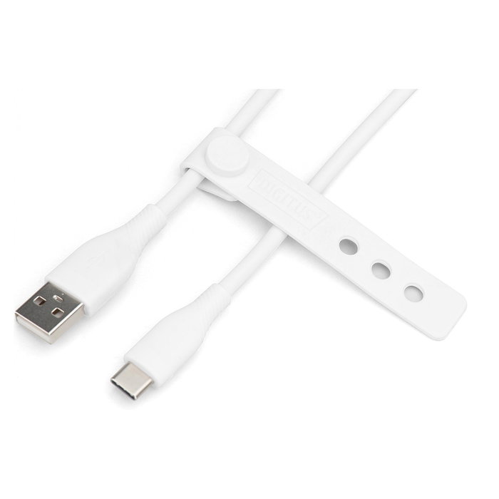 Digitus Cable USB 2.0 Tipo C a USB A de Silicona, 0.5m, Blanco
