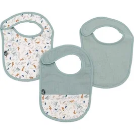 Domiva DOM3700948338568 Pack de 3 Baberos Gasa de Algodón 0-6 Meses Celadón