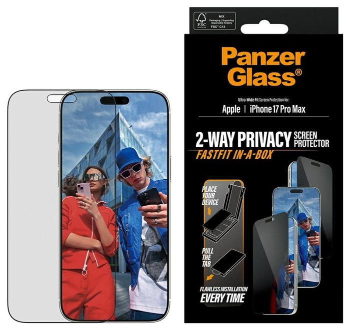 PanzerGlass Privacy BK Frame iPhone 17 Pro Max con marco negro y FastFit PanzerGlass Privacy BK Frame iPhone 17 Pro Max con marco negro y FastFit