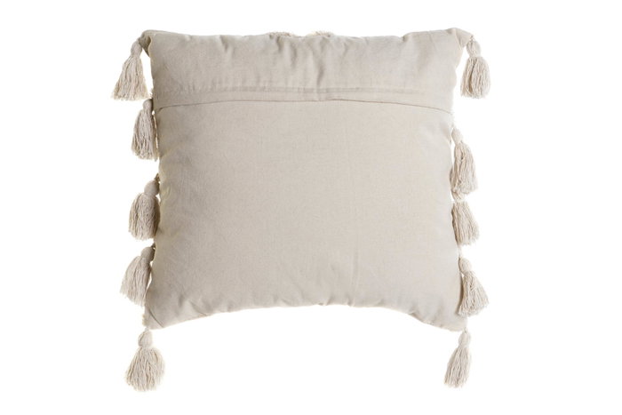 DKD Home Decor Cojin Blanco Algodon y Lino con Flecos y Rombos 45x45x15 cm