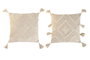 DKD Home Decor Cojin Blanco Algodon y Lino con Flecos y Rombos 45x45x15 cm