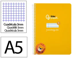 Liderpapel Cuaderno espiral Pautaguía A5 tapa blanda 40 hojas cuadro pautado 3mm color amarillo