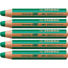 Stabilo Lápices de Colores Woody 3 en 1 Verde Oscuro Estuche 5 Ud