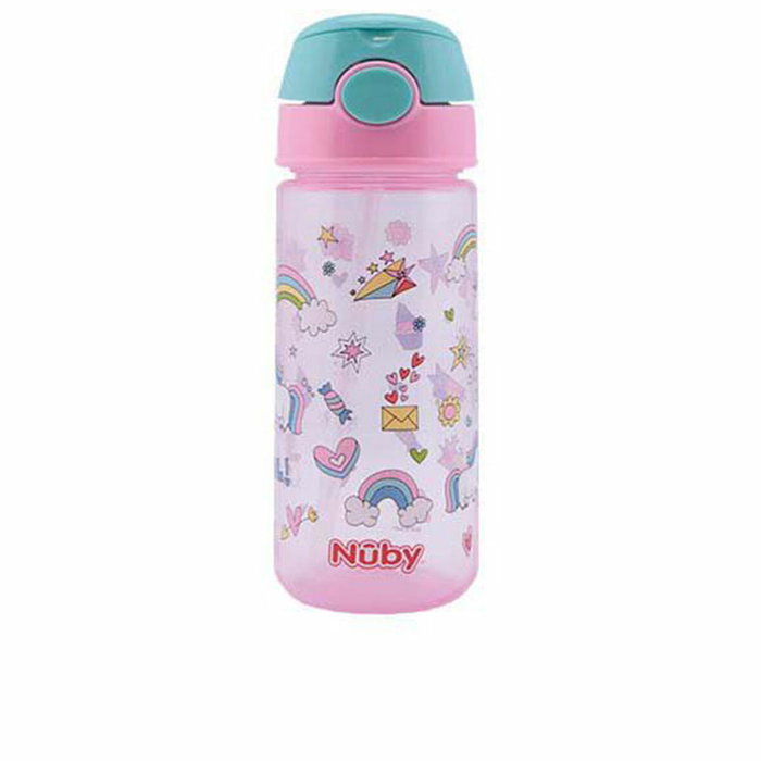 Nûby Taza con botón y pajita blanda rosa 540 ml