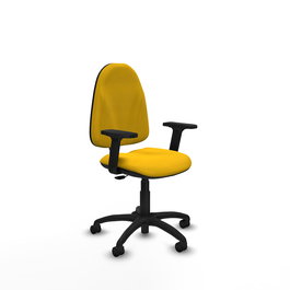 Silla de oficina Algarra con mecanismo Contacto permanente básico tapizada con Tela color Amarillo. Equipada con Base poliamida negra, Brazos 2D y Ruedas de nailon 50 mm
