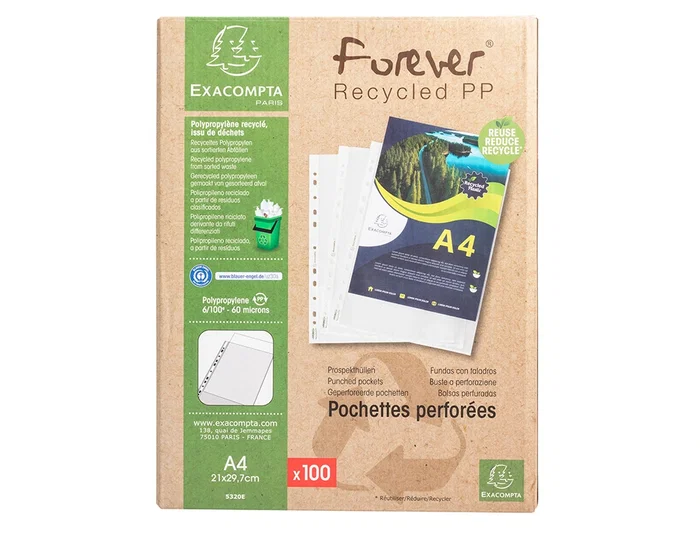 Exacompta Funda Multitaladro Reciclada Polipropileno 60 mc Din A4 Piel de Naranja Caja 100 Unidades