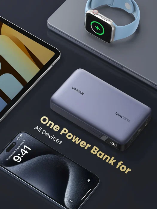 Ugreen Batería externa 20.000 mAh 100 W Gris Ugreen Batería externa 20.000 mAh 100 W Gris