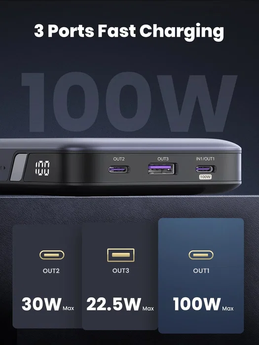 Ugreen Batería externa 20.000 mAh 100 W Gris Ugreen Batería externa 20.000 mAh 100 W Gris