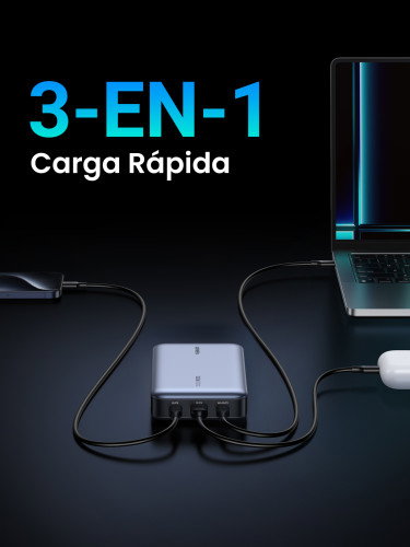 UGREEN 25188 Batería Externa 20000 mAh Gris Carga Rápida 100W PD3.0 QC3.0 Carga hasta 3 Dispositivos Simultáneamente