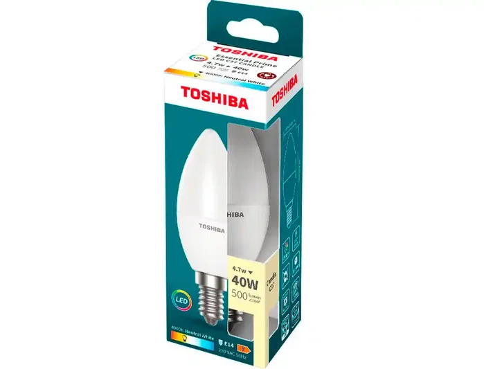 Toshiba Essential Bombilla LED vela C37 E14 4.7W 4000K luz neutra