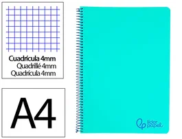 Liderpapel Cuaderno espiral A4 Wonder verde pastel 80 hojas 90g cuadro 4mm