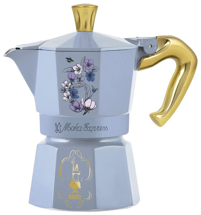 Bialetti Moka Express Bridgerton 3 Tazas Azul y Oro