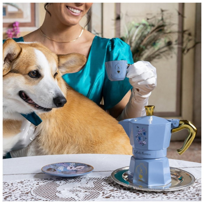 Bialetti Moka Express Bridgerton 3 Tazas Azul y Oro