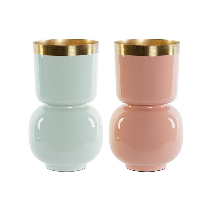 DKD Home Decor Set de 2 Jarrones de Hierro Lacado Coral, Verde Jade y Dorado DKD Home Decor Set de 2 Jarrones de Hierro Lacado Coral, Verde Jade y Dorado