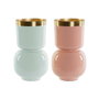 DKD Home Decor Set de 2 Jarrones de Hierro Lacado Coral, Verde Jade y Dorado