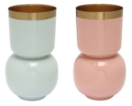 DKD Home Decor Set de 2 Jarrones de Hierro Lacado Coral, Verde Jade y Dorado