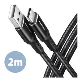Axagon BUCM-AM20AB Cable USB-C a USB-A, 2 m, trenzado, negro