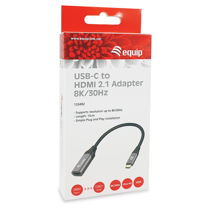 Equip Adaptador USB-C Macho a HDMI 2.1 Hembra 8K/30Hz Negro, Gris