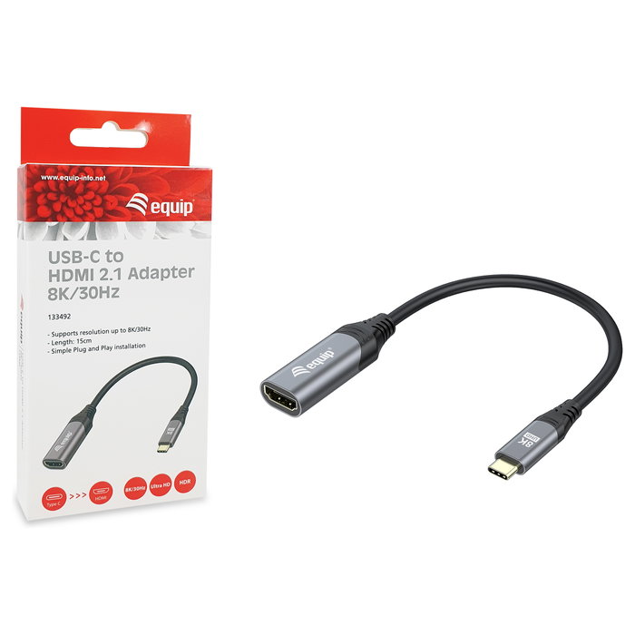 Equip Adaptador USB-C Macho a HDMI 2.1 Hembra 8K/30Hz Negro, Gris