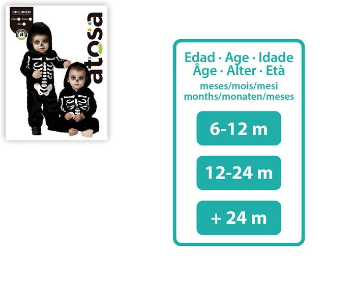 Disfraz Esqueleto Bebé Niña/Niño Mono Negro Huesos Blancos 24 Meses Halloween