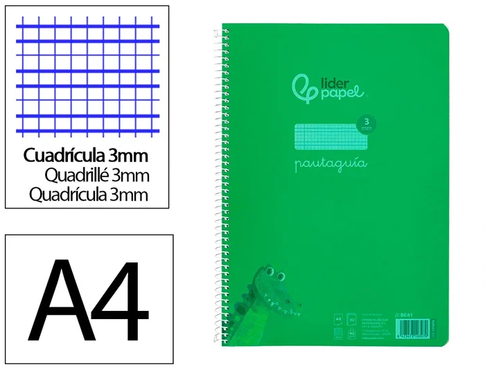 Liderpapel Cuaderno Espiral A4 Pautaguía Tapa Plástico 80 Hojas 90gr Cuadro Pautado 3mm Con Margen Color Verde Liderpapel Cuaderno Espiral A4 Pautaguía Tapa Plástico 80 Hojas 90gr Cuadro Pautado 3mm Con Margen Color Verde