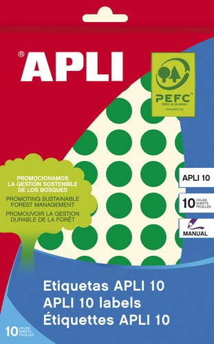 Apli Paquete de 616 etiquetas redondas 13mm verde para escritura manual Apli Paquete de 616 etiquetas redondas 13mm verde para escritura manual