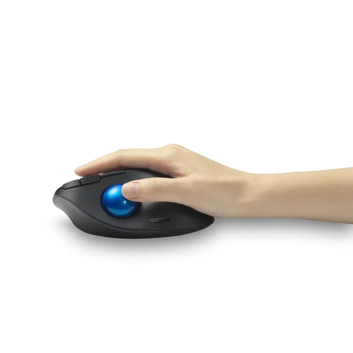 Kensington Pro Fit Ergo TB450 Trackball Inalámbrico RF 2.4GHz + Bluetooth Ergonómico 1600 DPI Negro/Azul - Para Oficina y Mano Derecha