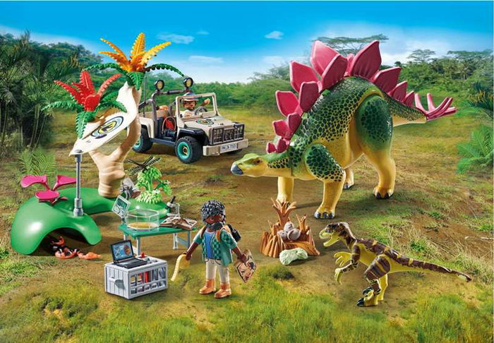 Playmobil 71523 Campamento de Investigación con Dinosaurios con Estegosaurio y Deinonychus