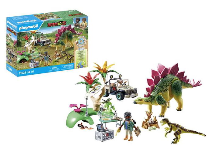 Playmobil 71523 Campamento de Investigación con Dinosaurios con Estegosaurio y Deinonychus